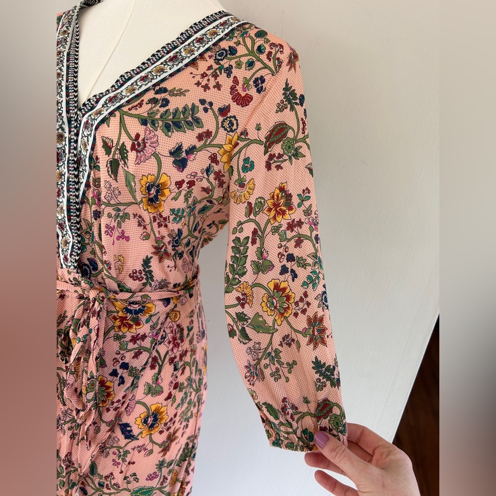 FARM RIO ANTHROPOLOGIE Clara Floral Maxi Wrap Dress Boho Cottage Resort Beach XS - Picture 9 of 15